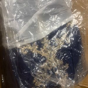 Navy Blue and Gold Ball Gown